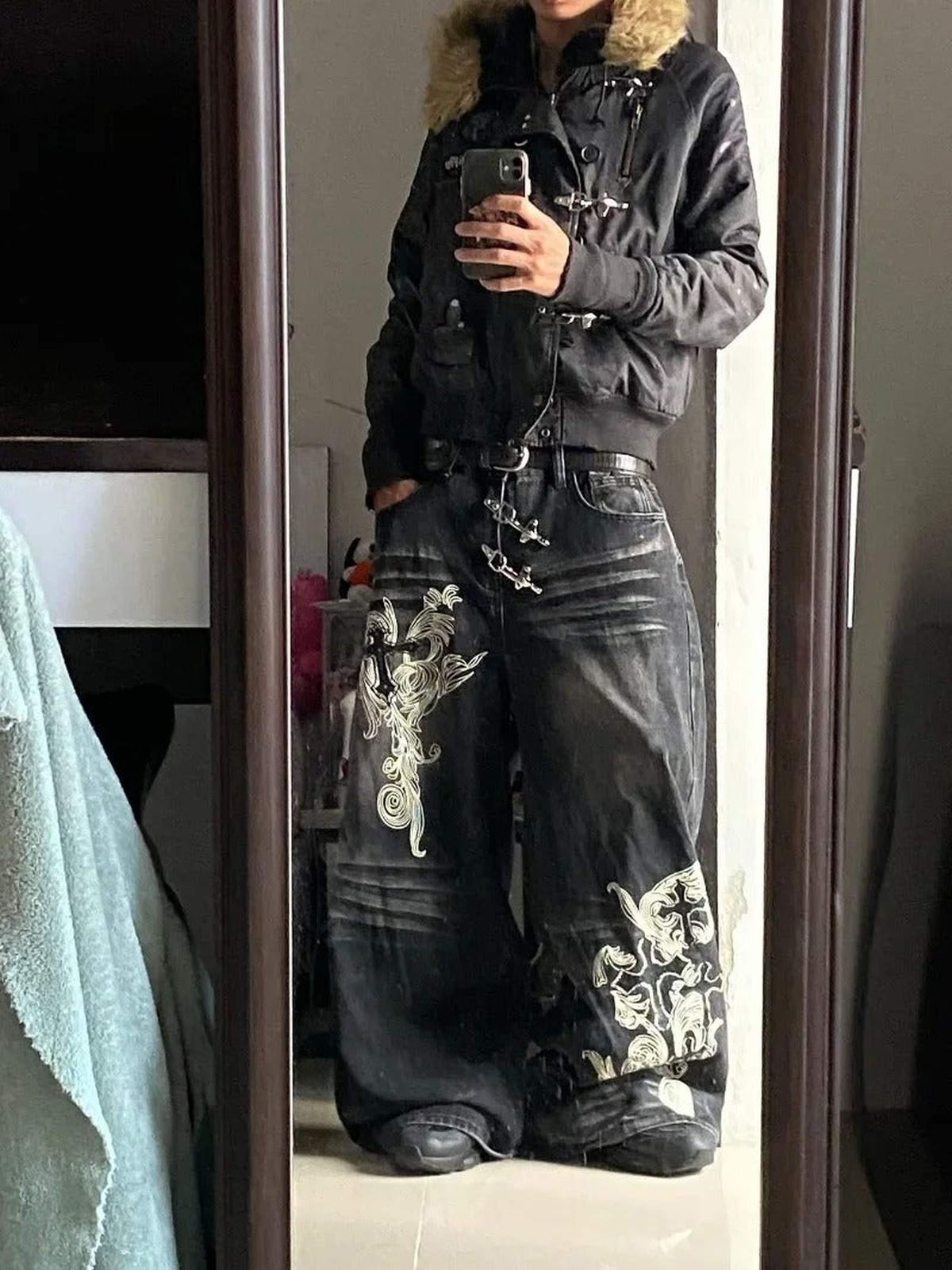 Washed Out Wide-Leg Denim — Y2K Oversized Graphic Jeans - IMG