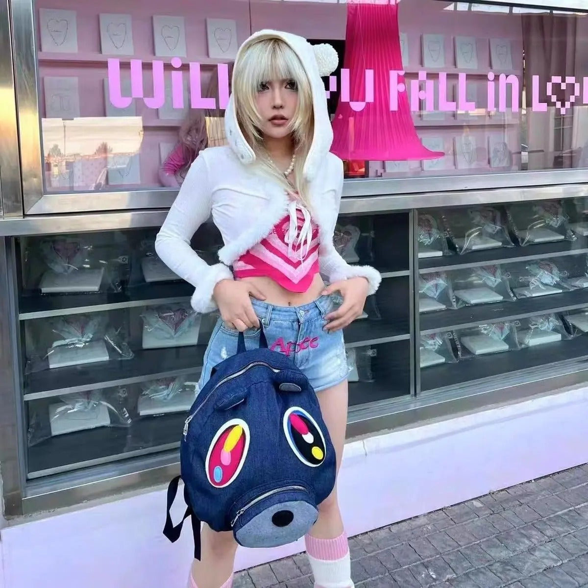 Y2K Denim Bear Backpack - IMG