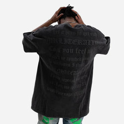 Matte Black Foaming Letter Print Oversized T-Shirt - IMG
