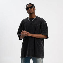 Matte Black Foaming Letter Print Oversized T-Shirt - IMG