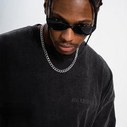 Matte Black Foaming Letter Print Oversized T-Shirt - IMG