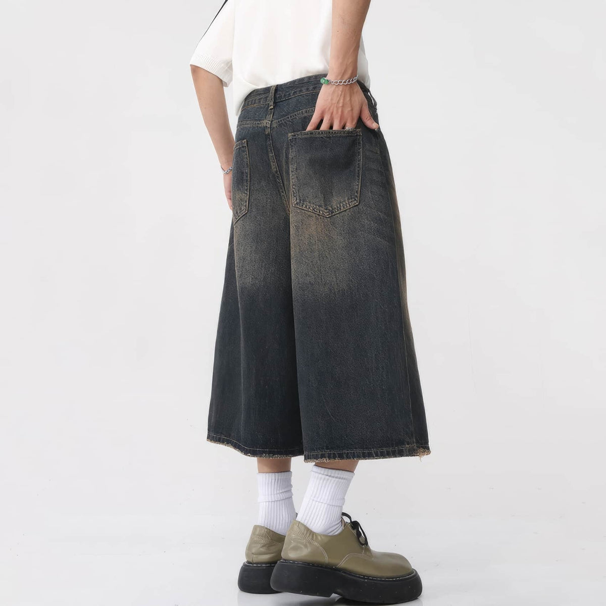 Retro Distressed Hip-Hop Denim Baggy Shorts - IMG