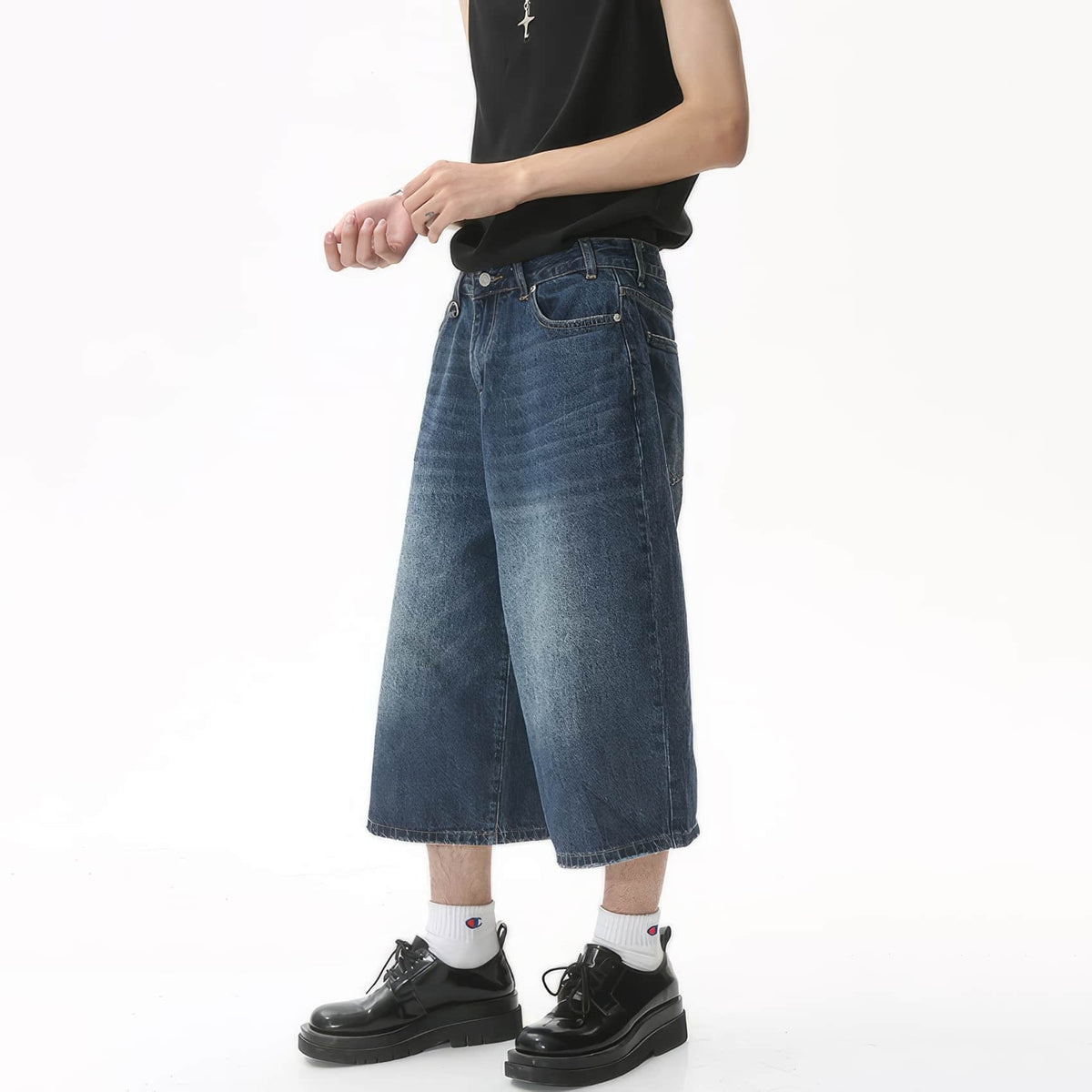 Retro Distressed Hip-Hop Denim Baggy Shorts - IMG